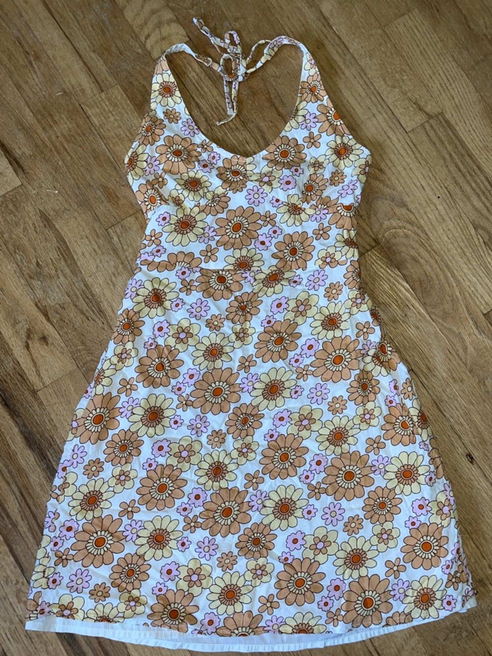 Hollister Halter Mini Dress with White, Orange and Pink Floral Print
